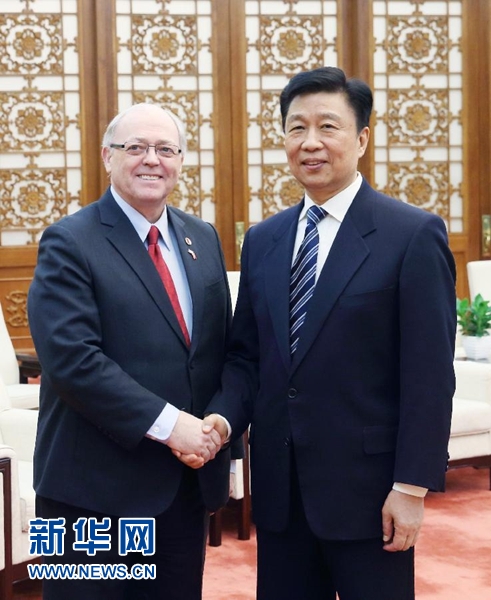 1月4日，中國國家副主席李源潮在北京人民大會堂會見加拿大參議長富里。新華社記者 姚大偉 攝