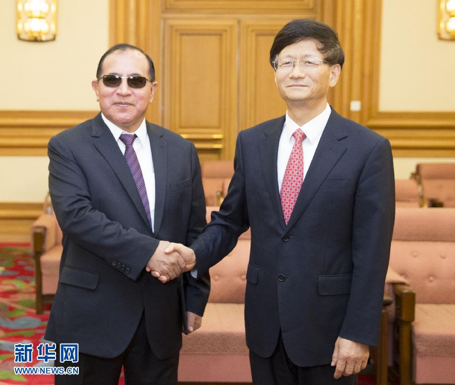 9月5日，中共中央政治局委員、中央政法委書記孟建柱在北京會見秘魯最高法院院長維克托·盧卡斯·蒂科納。 新華社記者 黃敬文 攝 