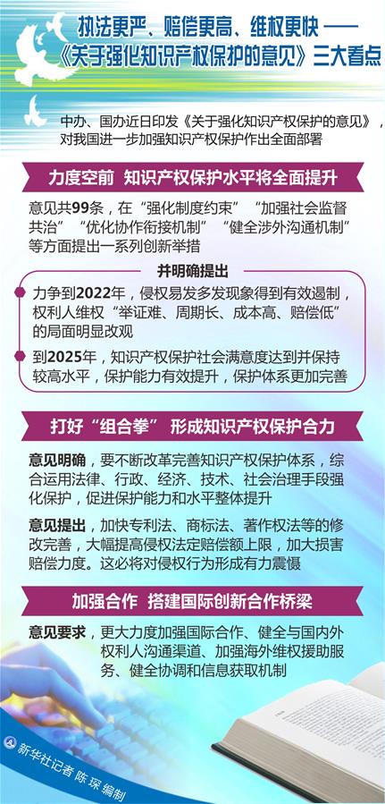 （圖表）[新華調(diào)查]執(zhí)法更嚴、賠償更高、維權更快——《關于強化知識產(chǎn)權保護的意見》三大看點