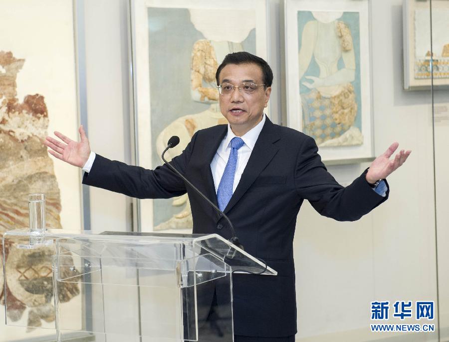 6月21日，國務(wù)院總理李克強與希臘總理薩馬拉斯共同出席希臘伊拉克利翁博物館新館開館儀式并發(fā)表講話。 新華社記者 王曄 攝