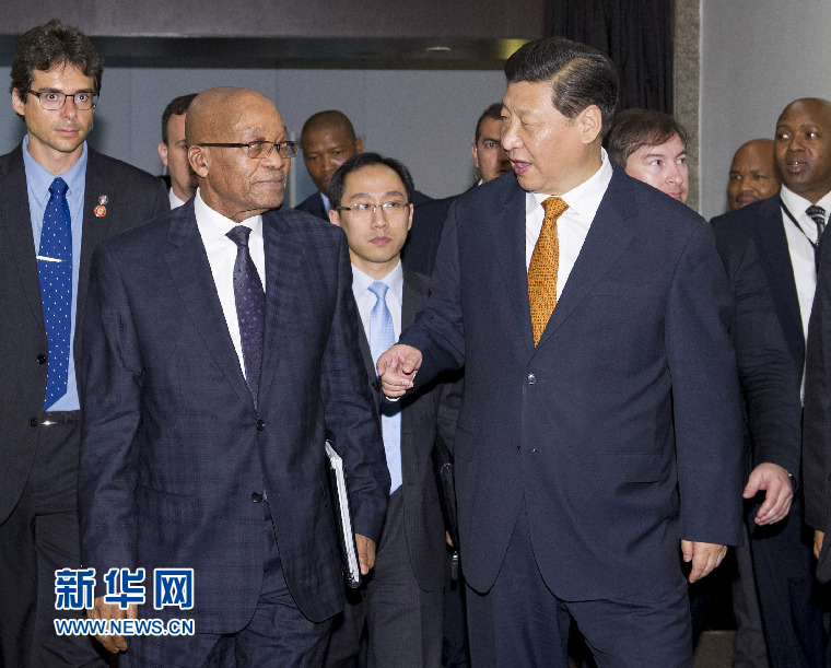 7月14日，國(guó)家主席習(xí)近平在巴西福塔萊薩會(huì)見南非總統(tǒng)祖馬。新華社記者 王曄 攝