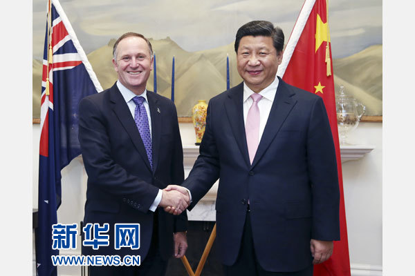 11月20日，國家主席習(xí)近平在惠靈頓同新西蘭總理約翰·基舉行會(huì)談。 新華社記者 姚大偉 攝