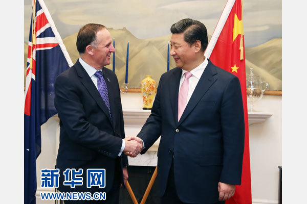 11月20日，中國國家主席習(xí)近平在惠靈頓同新西蘭總理約翰·基舉行會(huì)談。 新華社記者 馬占成 攝