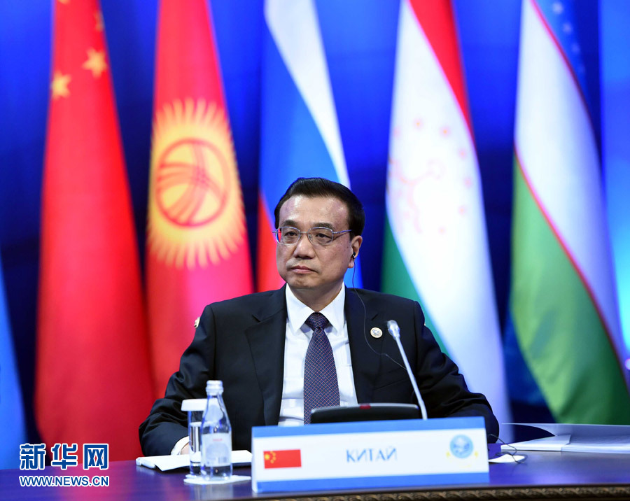 12月15日，中國國務院總理李克強在阿斯塔納出席上海合作組織成員國政府首腦理事會第十三次會議。 新華社記者 饒愛民 攝