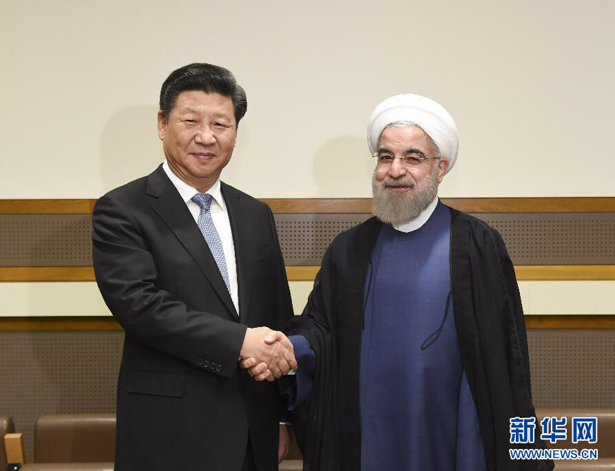 9月28日，國(guó)家主席習(xí)近平在紐約會(huì)見伊朗總統(tǒng)魯哈尼。 新華社記者李學(xué)仁 攝