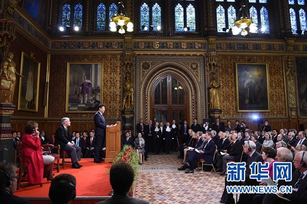 10月20日，國家主席習(xí)近平在英國議會發(fā)表講話。 新華社記者 張鐸攝 