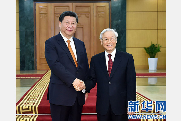 11月5日，中共中央總書記、國家主席習(xí)近平在河內(nèi)同越共中央總書記阮富仲舉行會(huì)談。 新華社記者李濤攝