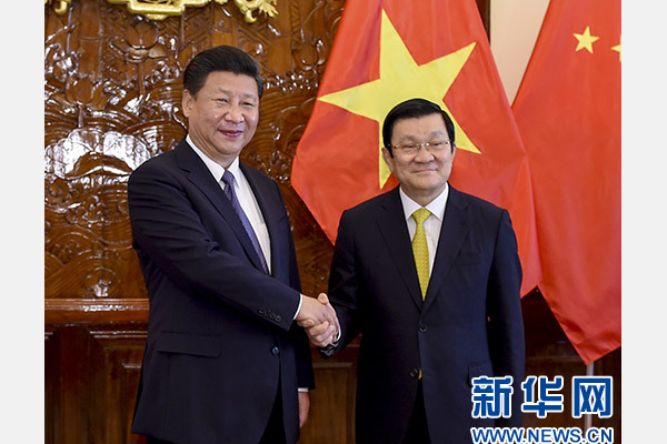 11月6日，中共中央總書記、國家主席習(xí)近平在河內(nèi)同越南國家主席張晉創(chuàng)舉行會談。 新華社記者李學(xué)仁攝