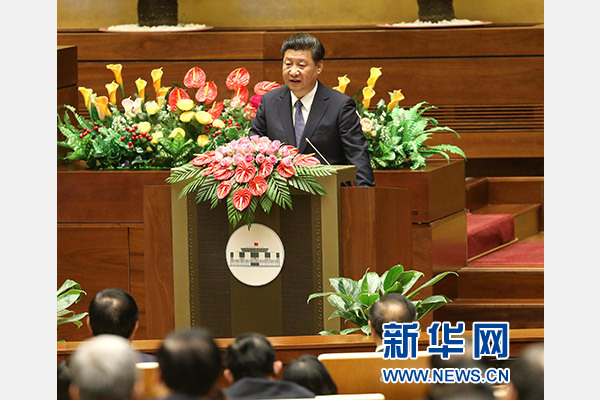 11月6日，中共中央總書記、國家主席習近平在越南國會發(fā)表題為《共同譜寫中越友好新篇章》的重要演講。 新華社記者 龐興雷 攝