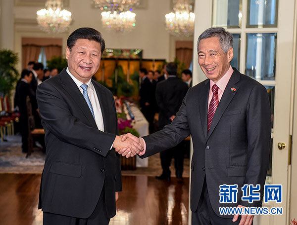 11月7日，國家主席習(xí)近平在新加坡同新加坡總理李顯龍舉行會(huì)談。 新華社記者 李學(xué)仁 攝