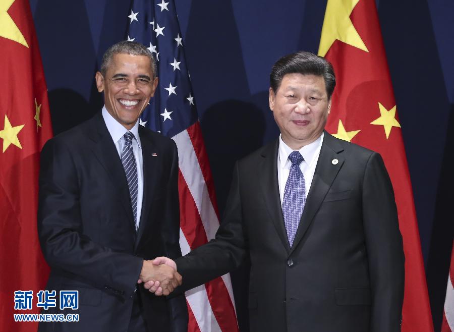 11月30日，中國國家主席習(xí)近平在巴黎會(huì)見美國總統(tǒng)奧巴馬。新華社記者蘭紅光攝