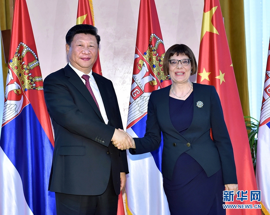 6月18日，國家主席習(xí)近平在貝爾格萊德會見塞爾維亞國民議會議長戈伊科維奇。 新華社記者李濤攝
