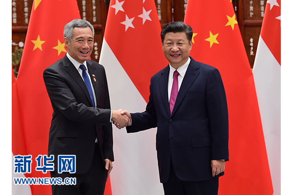 9月2日，國家主席習(xí)近平在杭州會見新加坡總理李顯龍。新華社記者張鐸攝