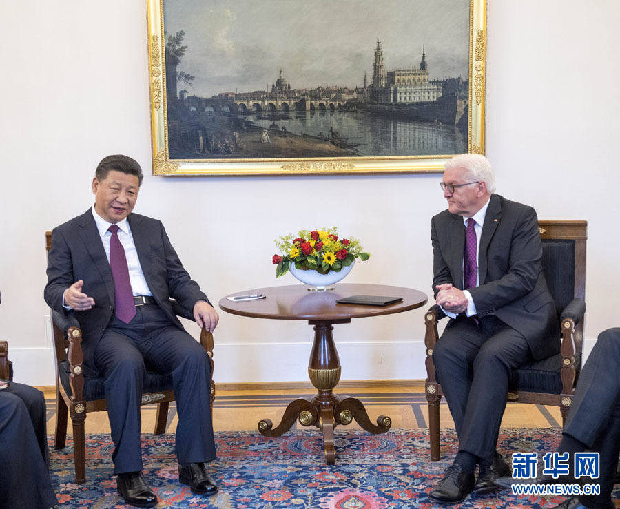 7月5日，國(guó)家主席習(xí)近平在柏林會(huì)見德國(guó)總統(tǒng)施泰因邁爾。 新華社記者李學(xué)仁 攝