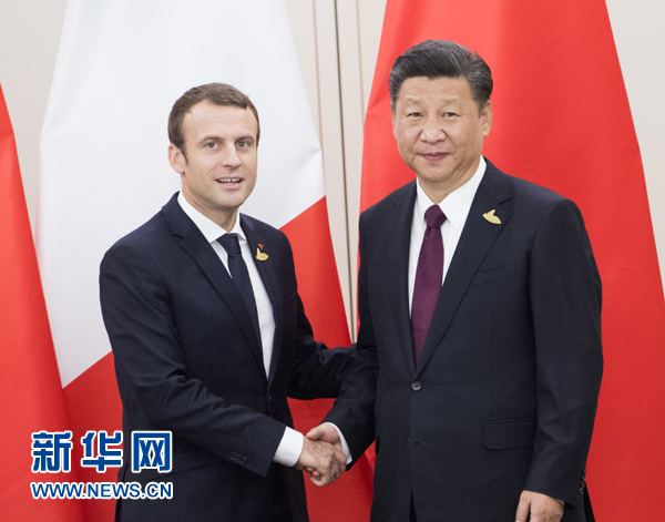 7月8日，國(guó)家主席習(xí)近平在漢堡會(huì)見法國(guó)總統(tǒng)馬克龍。新華社記者 李學(xué)仁 攝